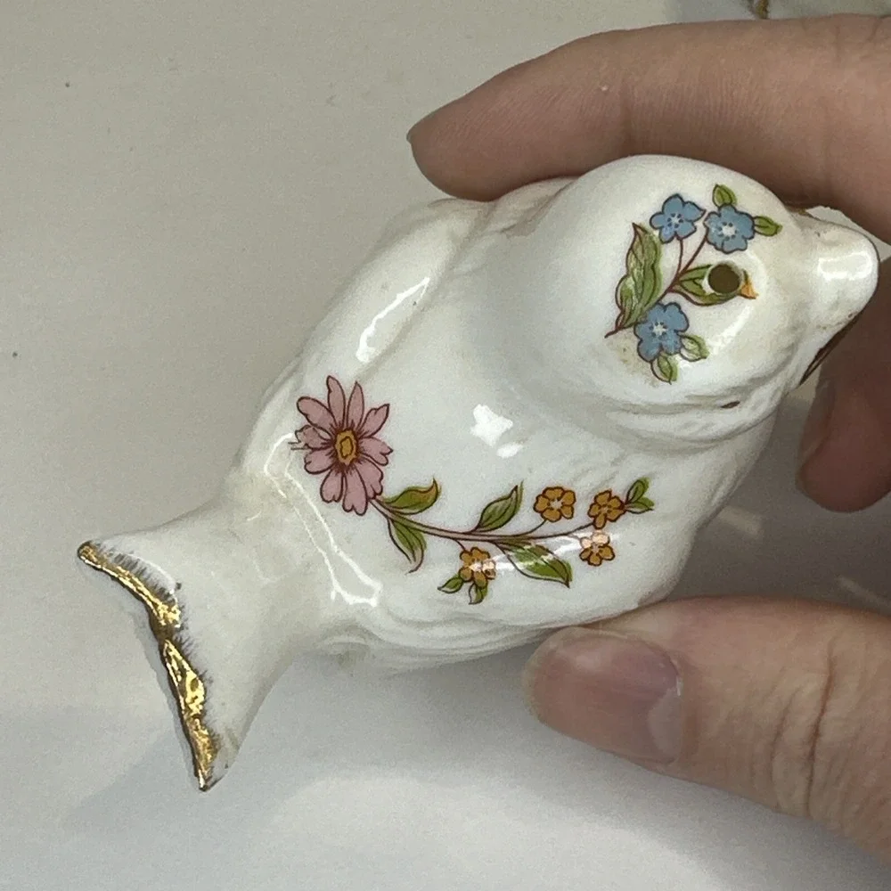 Bone China Bird Salt & Pepper Shakers Floral Gold Tip Vintage